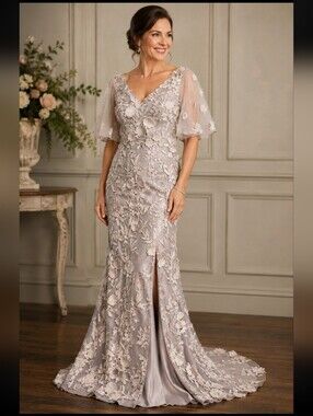 MGNY Floral Appliqué Mermaid Gown Mother of the Bride Formal Dress NWOT
